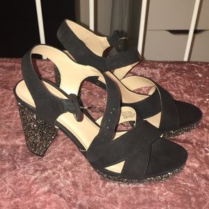 A New Day Black Glitter Block Heels